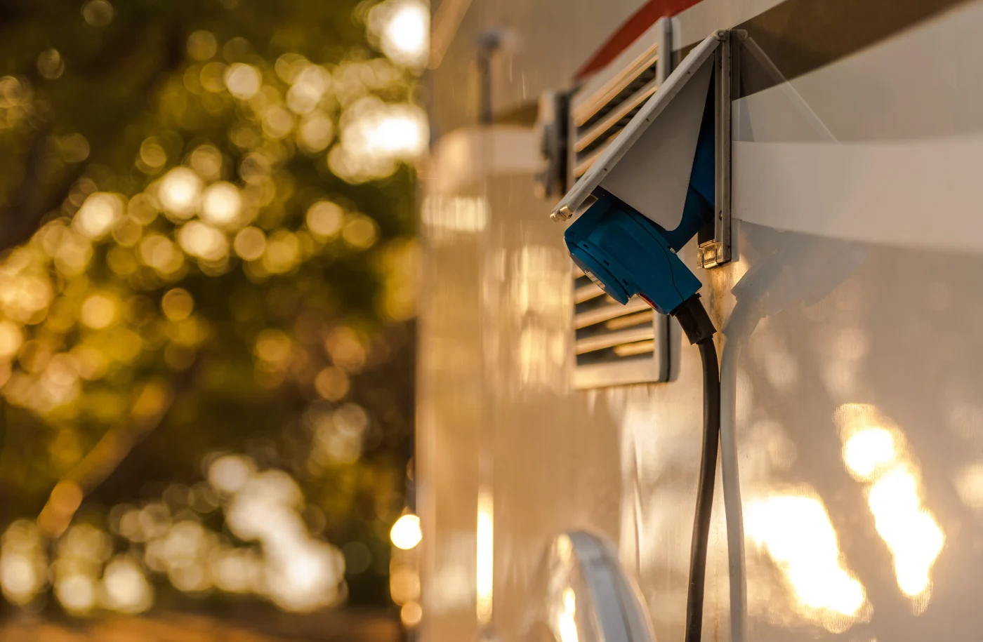 Close Up View Of RV Hooked Into Power Source