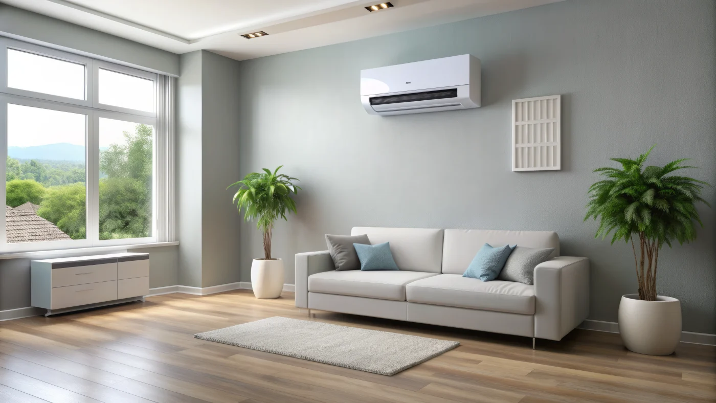 An Indoor Blower Of A Ductless Mini Split In Living Room