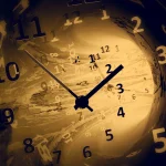 A distorted clock representing moving through space and time