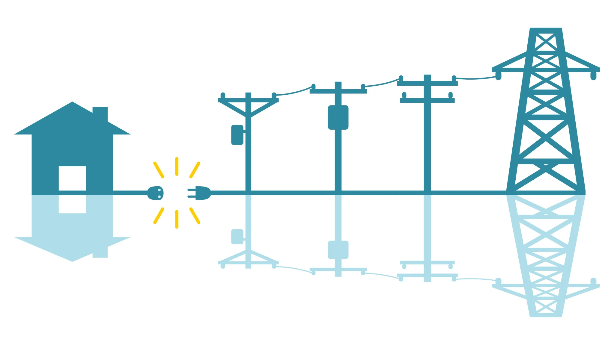 Graphic of a simple, stylized house being “unplugged” from a series of increasingly large power lines