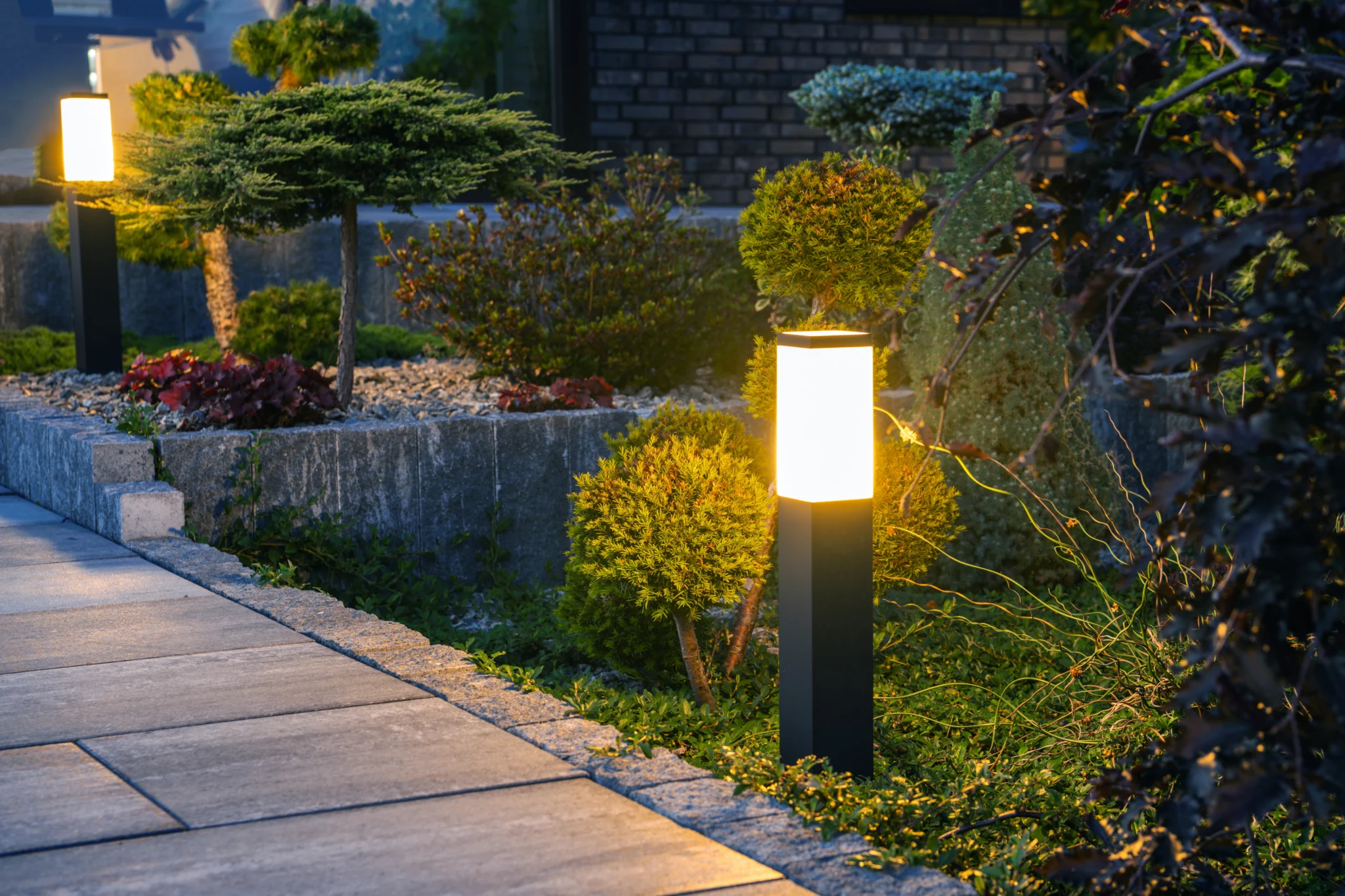 Beautiful outdoor pathway lights at night